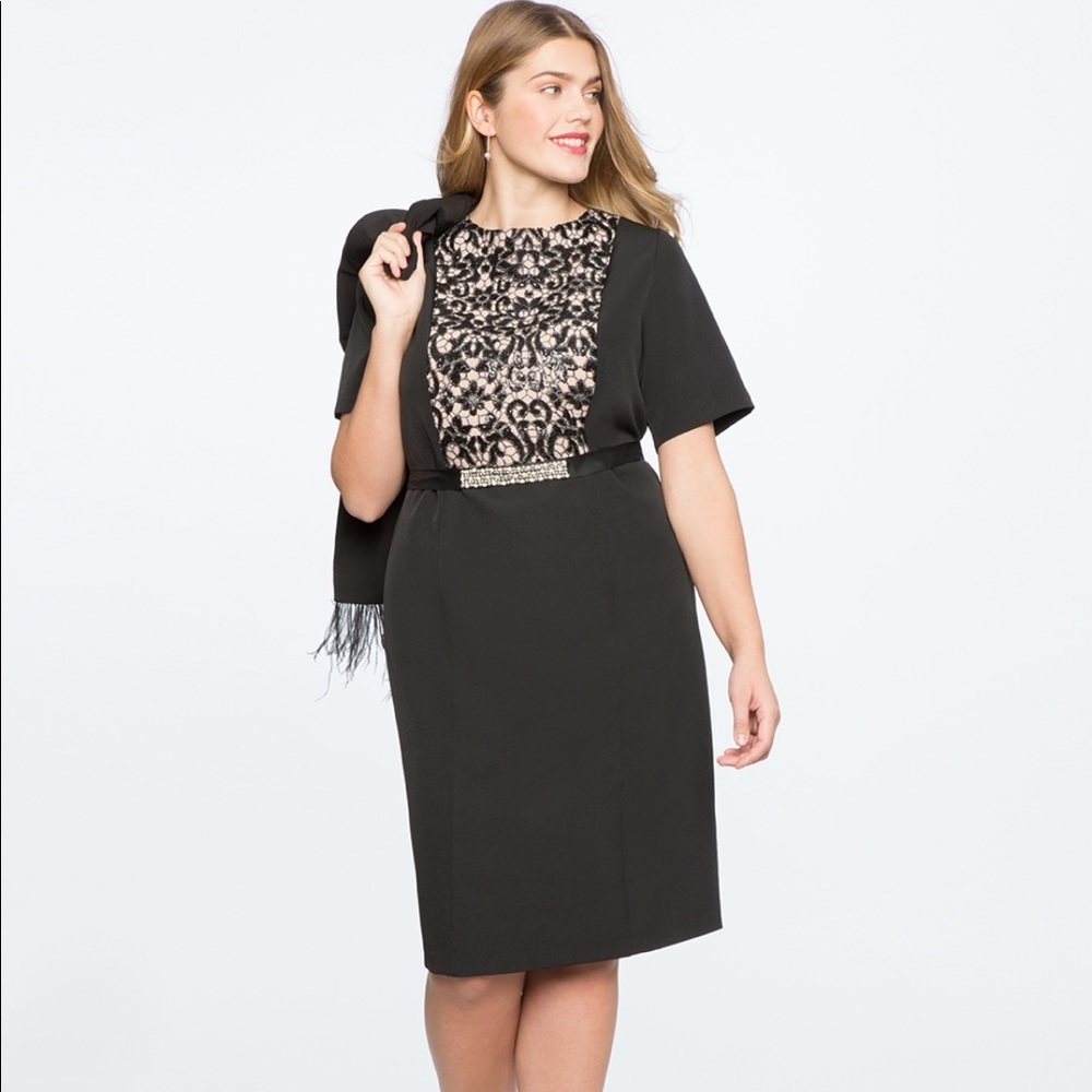 NEW Eloquii Sequin & Lace Bodice Black Dress